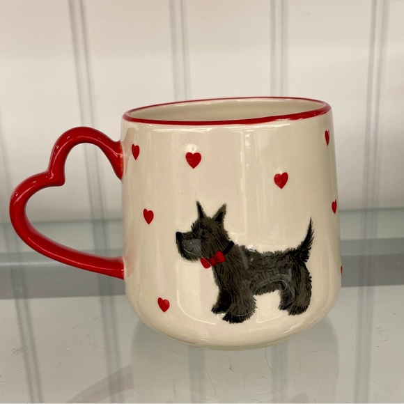 Valentine Scotty Dog Ceramic Red Heart Handle Coffee Mug Cup NEW - Picture 1 of 5